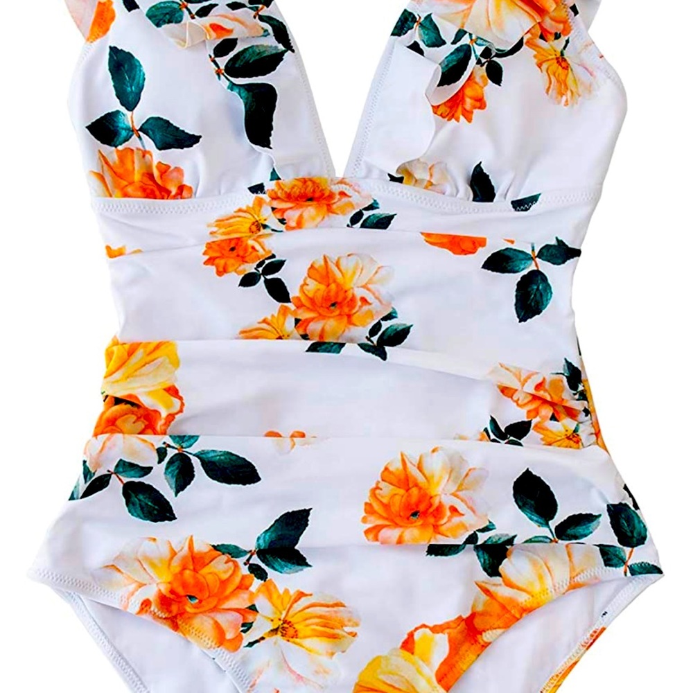 CUPSHE V Neck OnePiece Swimsuit Ruffled Lace Up